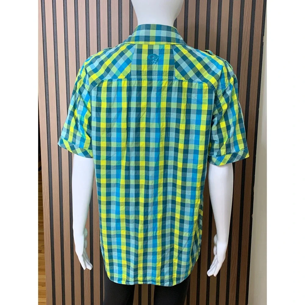 Mountain Hardwear Men's M Plaid Short Sleeve Button Down Shirt Blue Green